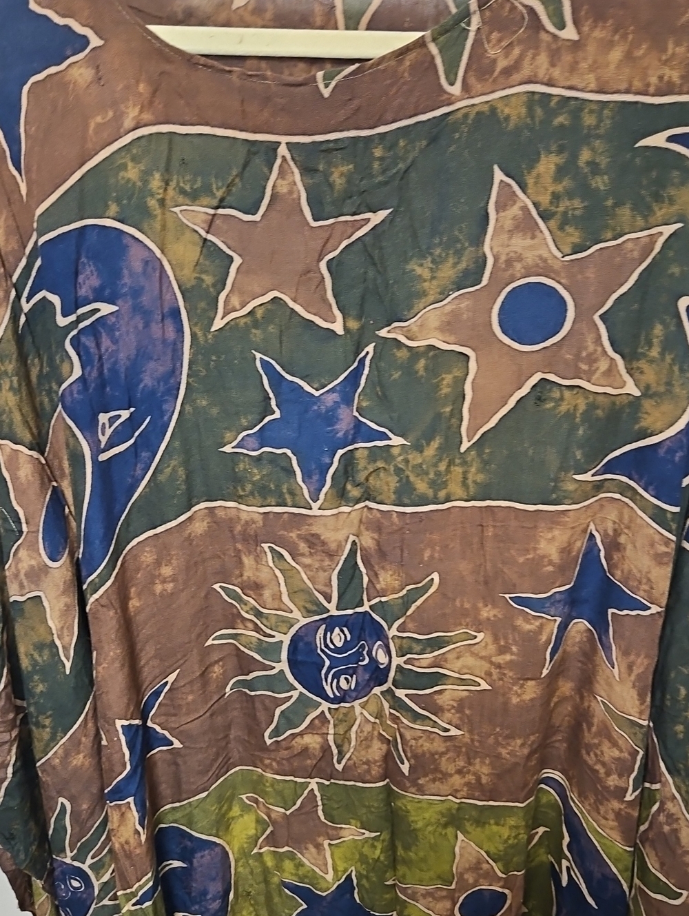 Vintage authentic handmade batik Celestial Tunic Fringe 1990s